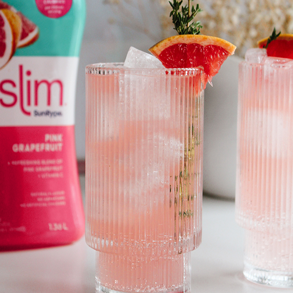 Fresh grapefruit thyme mocktail with herbs