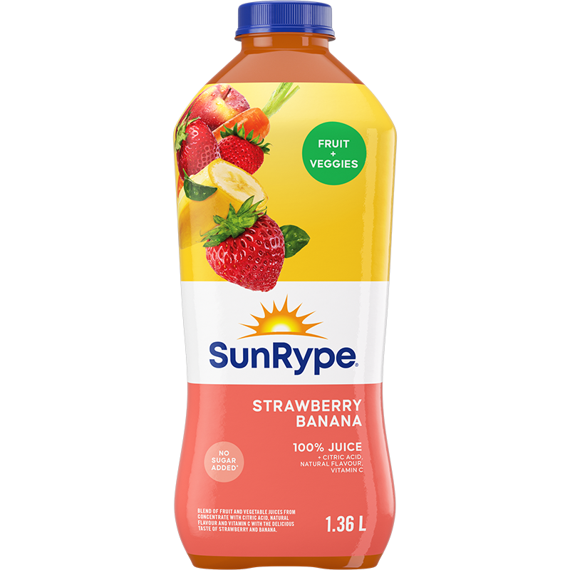 SunRype Fruit Plus Veggies STRAWBERRY BANANA Plastic PET 1.36L