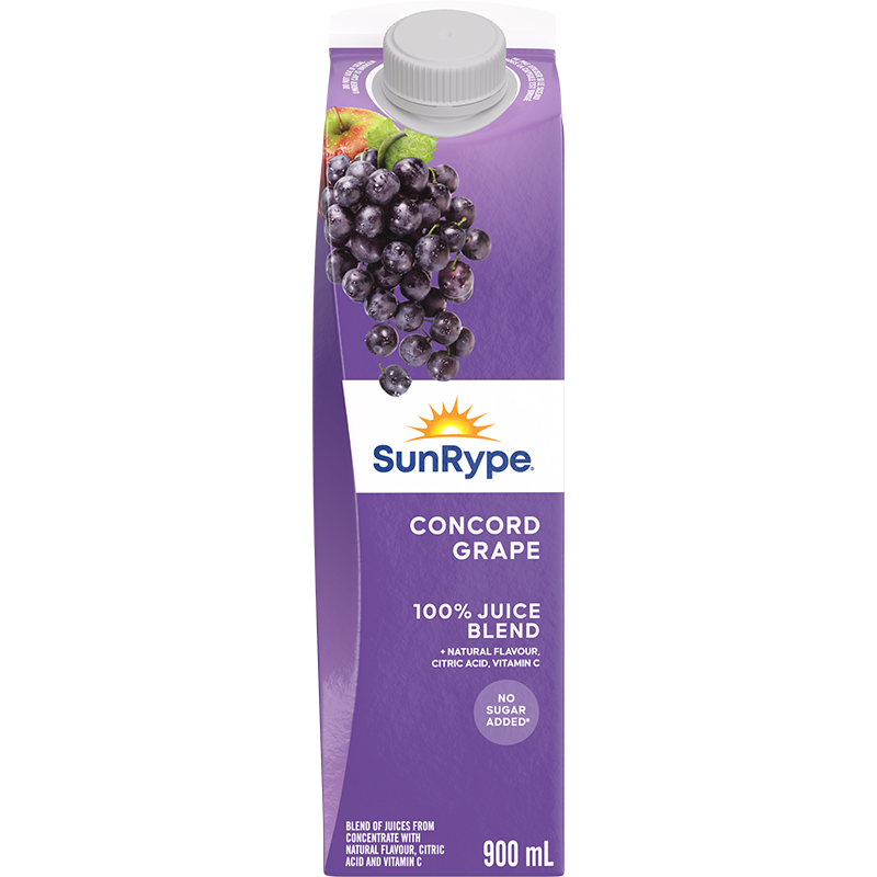 SunRype 100% Juice CONCORD GRAPE Gable Elopak 900mL