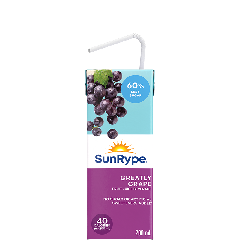 SunRype 60% Less Sugar GREATLY GRAPE Tetra 200mL