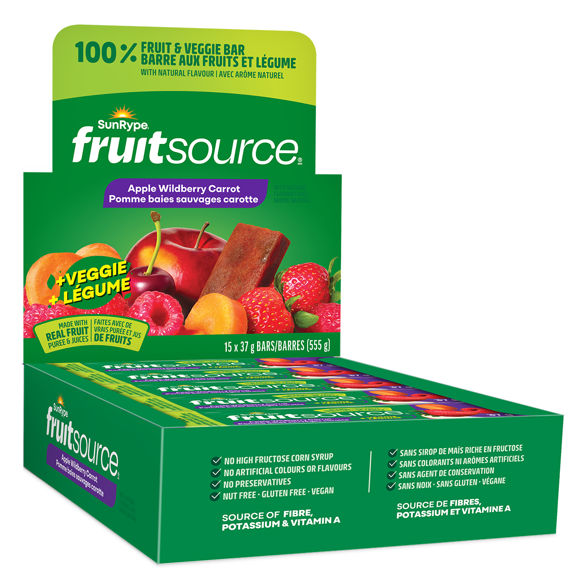 SunRype Fruitsource APPLE WILDBERRY CARROT Carton 15 X 37g