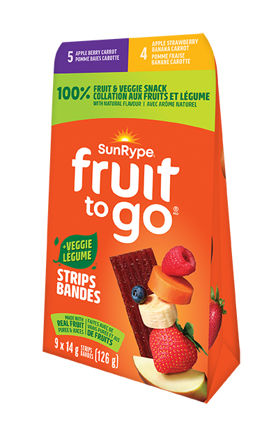 SunRype Fruit to Go VARIETY PACK (APPLE BERRY CARROT/APPLE STRAWBERRY BANANA CARROT) Carton 9 X 14g