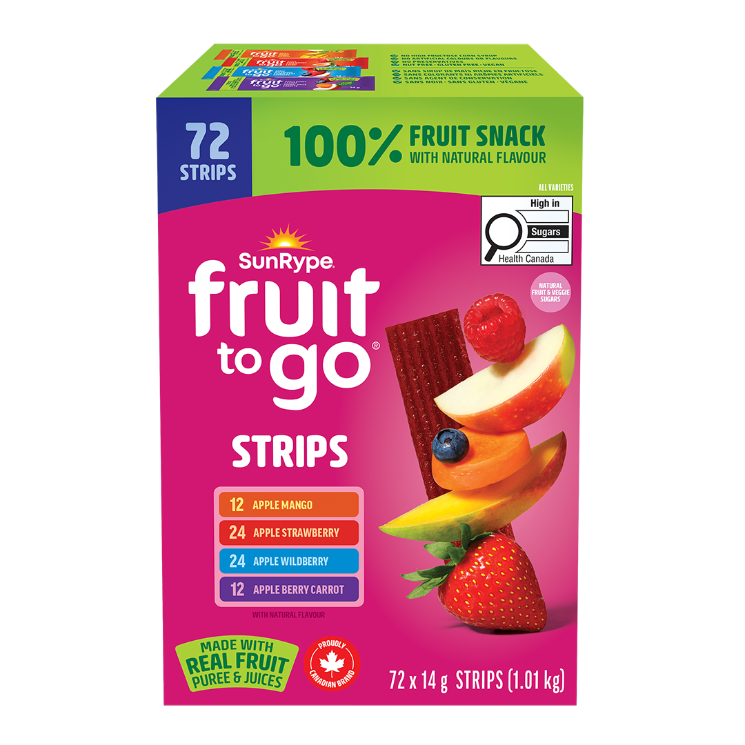 SunRype Fruit to Go VARIETY PACK (APPLE MANGO, APPLE BERRY CARROT, APPLE STRAWBERRY, APPLE WILDBERRY) Carton 72x14g