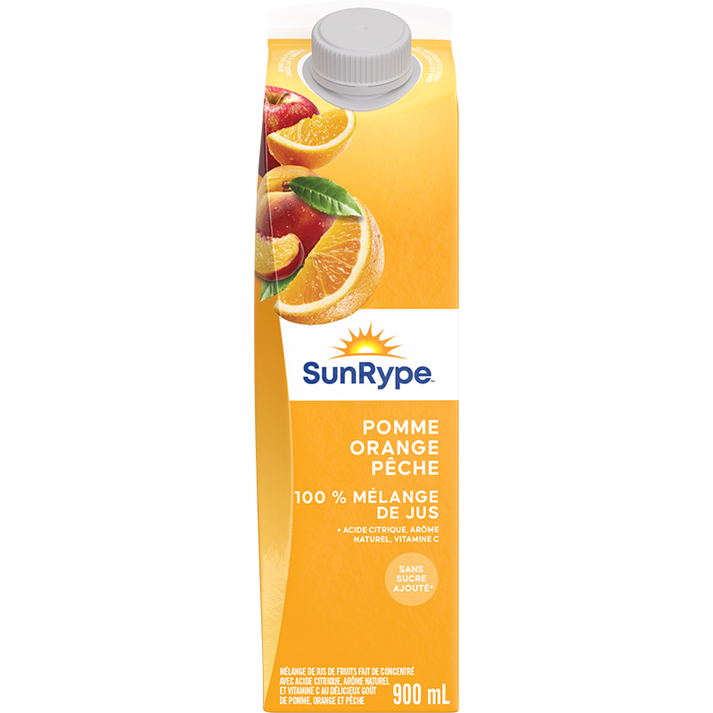 SunRype 100% jus POMME ORANGE PÊCHE Gable Elopak 900mL