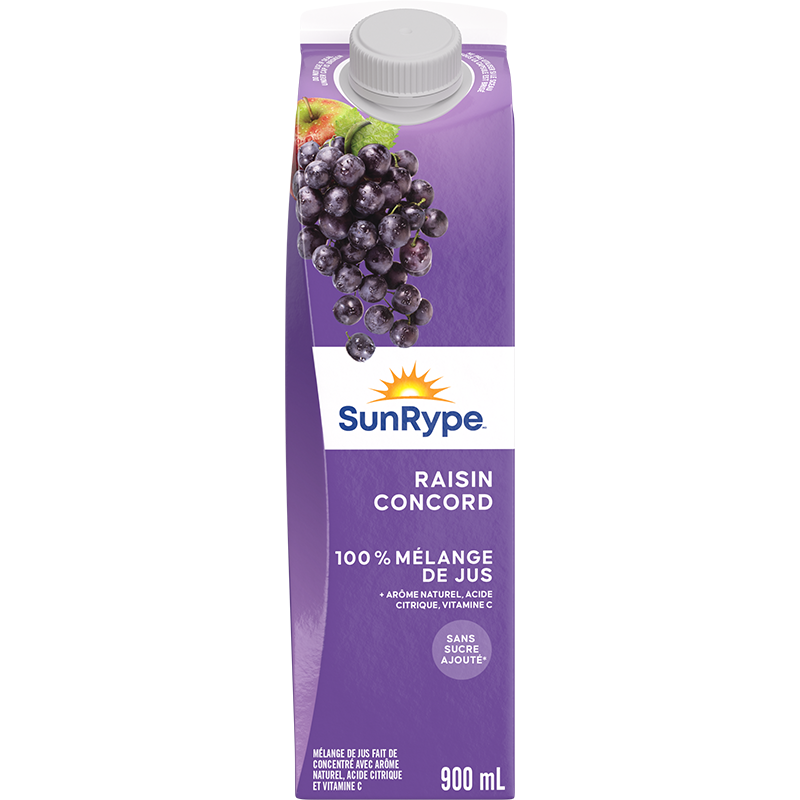 SunRype 100% jus RAISIN CONCORD Gable Elopak 900mL