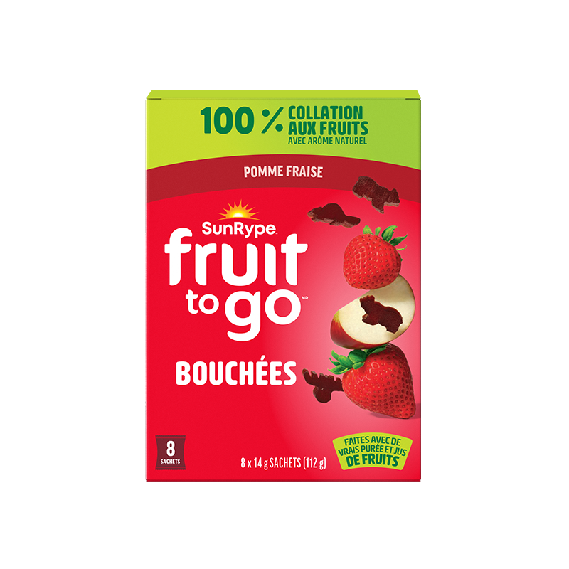 SunRype Fruit to Go BOUCHÉES POMME FRAISE Carton 8 X 14g